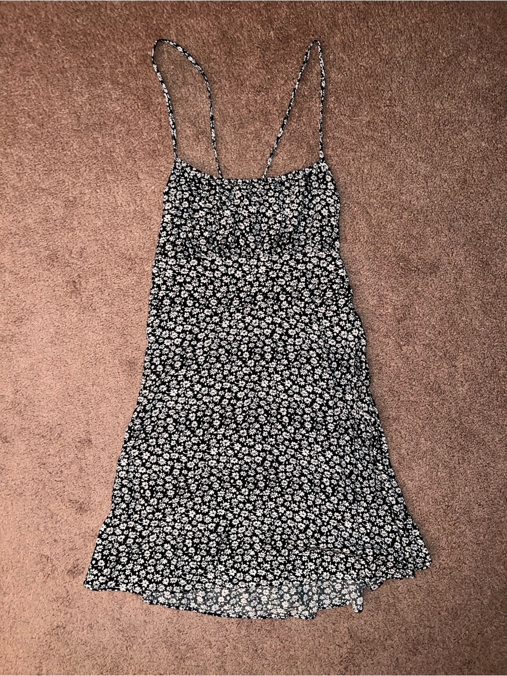Black Floral Slip Dress with Thin Cross back Straps